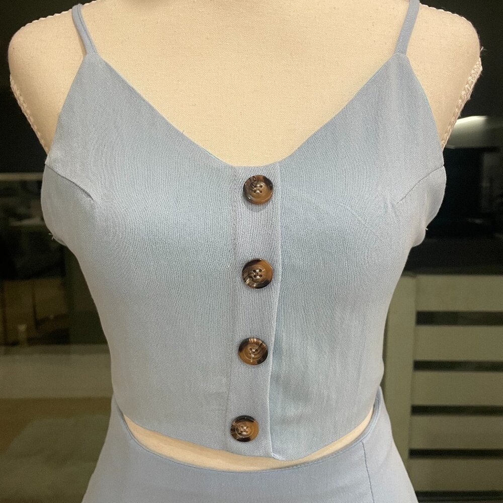 Love & Other Things Blue Two-Piece Set – Button Front Crop Top & Skirt | Size S - Picture 2 of 10